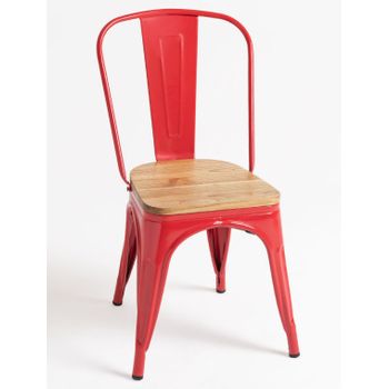 Silla Industrial Kontoir Roja Con Asiento De Pino Macizo Claro