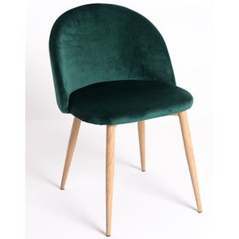 Silla Kinze De Terciopelo Verde Oscuro Con Patas De Metal Efecto Madera Clara - Lote De 2