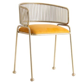 Silla Zug Con Reposabrazos Art Déco De Metal Dorado Y Terciopelo Amarillo Y Metal Dorado - Lote De 2