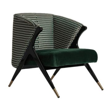 Sillón De Terciopelo Verde Claro Y Blanco Con Patas De Madera Maciza Negra