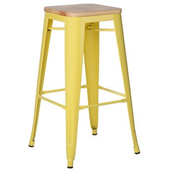 Kontoir Taburete De 76 Cm De Acero Amarillo Claro Y Asiento De Pino Macizo Claro