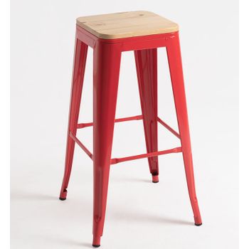 Kontoir Taburete De Acero Rojo Brillante Y Asiento De Pino Macizo Claro 76 Cm