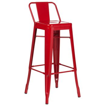 Taburete Con Respaldo De Acero Rojo Brillante Kontoir 74 Cm