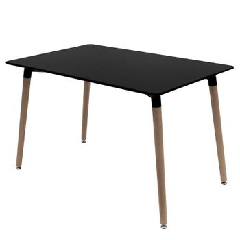 Mesa Rectangular De 120 Cm En Negro Brillante Con Patas De Madera Natural Welly