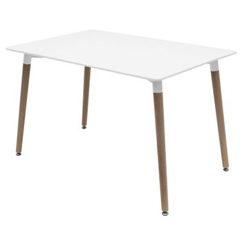 Mesa Rectangular De 120 Cm En Blanco Brillante Con Patas De Madera Natural Welly