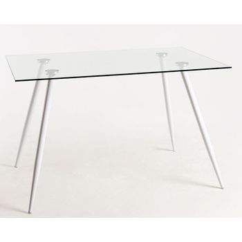 Mesa Barrio 125 Cm De Cristal Templado Con Patas De Metal Blanco