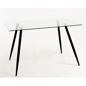 Mesa Barrio 125 Cm De Cristal Templado Con Patas De Metal Negro