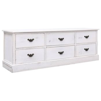 Mueble Para Tv Madera Paulownia Blanco Envejecido 108x30x40 Cm