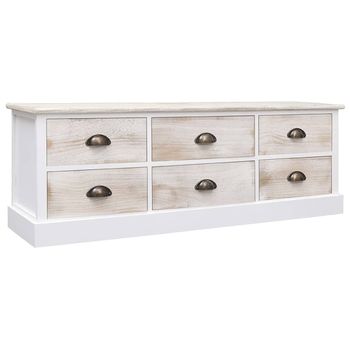 Mueble De Tv Madera Paulownia Blanco Y Marrón Claro 108x30x40cm