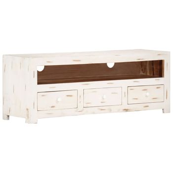 Mueble De Tv Madera De Acacia Maciza Blanco 110x30x40 Cm