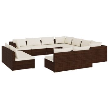 Set De Muebles De Jardín 11 Pzas Cojines Ratán Sintético Marrón