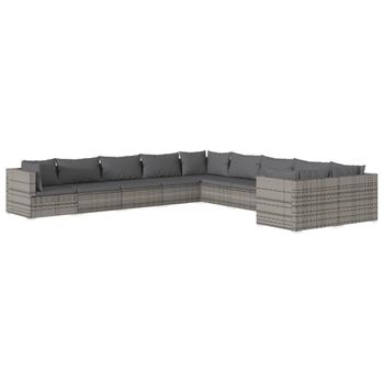 Set De Muebles De Jardín 10 Pzas Y Cojines Ratán Sintético Gris