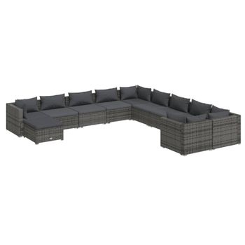 Set De Muebles De Jardín 11 Pzas Y Cojines Ratán Sintético Gris