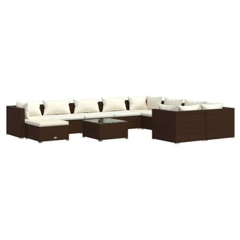 Set Muebles De Jardín 11 Pzas Y Cojines Ratán Sintético Marrón