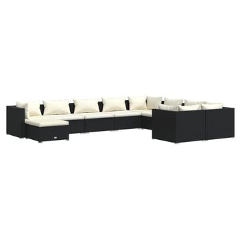 Set De Muebles De Jardín 10 Pzas Cojines Ratán Sintético Negro