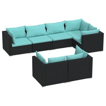 Set De Muebles De Jardín Y Cojines 7 Pzas Ratán Sintético Negro