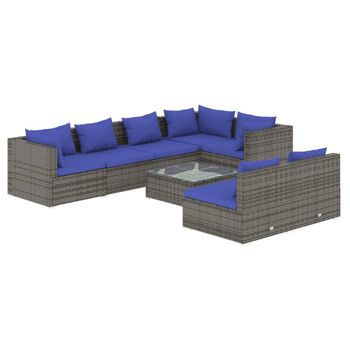 Set De Muebles De Jardín 8 Pzas Y Cojines Ratán Sintético Gris