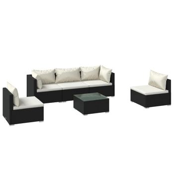 Set De Muebles De Jardín 6 Pzas Y Cojines Ratán Sintético Negro