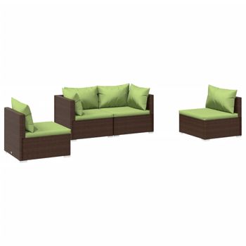 Set Muebles De Jardín 4 Piezas Y Cojines Ratán Sintético Marrón