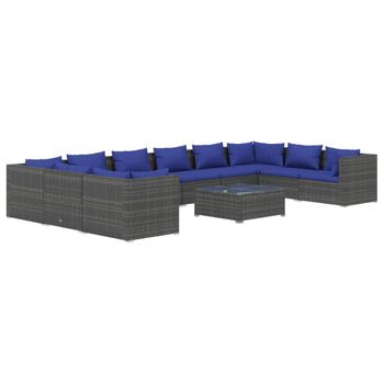 Set De Muebles De Jardín 11 Pzas Y Cojines Ratán Sintético Gris