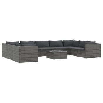 Set De Muebles De Jardín 10 Pzas Y Cojines Ratán Sintético Gris