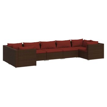 Set Muebles De Jardín 7 Piezas Y Cojines Ratán Sintético Marrón