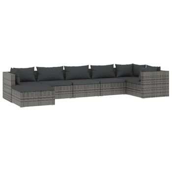 Set De Muebles De Jardín 7 Pzas Y Cojines Ratán Sintético Gris