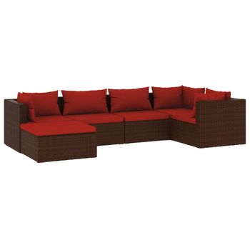 Set Muebles De Jardín 6 Piezas Y Cojines Ratán Sintético Marrón