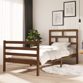 Estructura De Cama Madera Maciza Pino Marrón Miel 90x200 Cm