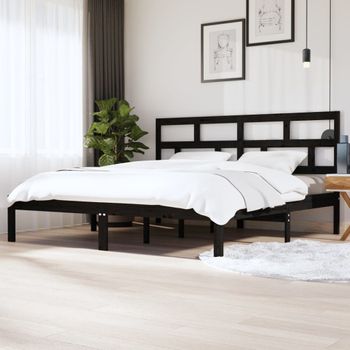 Estructura De Cama De Madera Maciza De Pino Negra 200x200 Cm