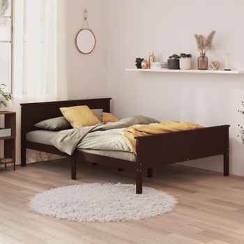 Estructura De Cama Madera Maciza Pino Marrón Oscuro 120x200 Cm