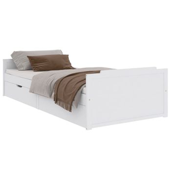 Estructura Cama Cajones Madera Maciza De Pino Blanco 90x200 Cm