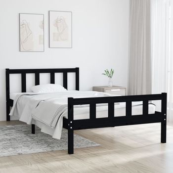 Estructura De Cama Madera Maciza Negro 100x200 Cm