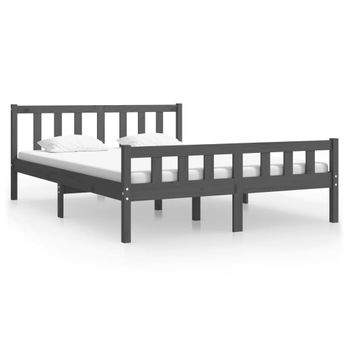 Estructura De Cama De Madera Maciza Gris 140x190 Cm