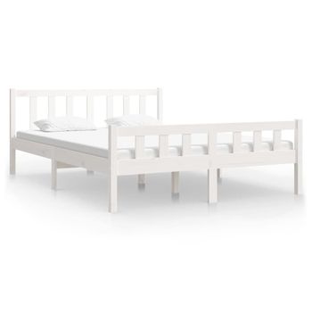 Estructura De Cama De Madera Maciza Blanca 140x190 Cm