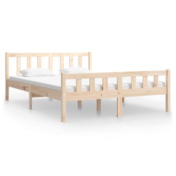 Estructura De Cama De Madera Maciza 140x190 Cm Marrón