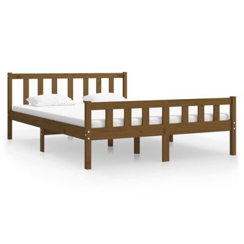 Estructura De Cama Doble Madera Maciza Marrón Miel 120x190 Cm