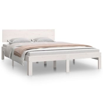 Estructura De Cama Madera Maciza Blanco 150x200 Cm