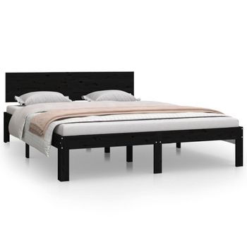 Estructura De Cama Madera Maciza De Pino Negro 140x200 Cm