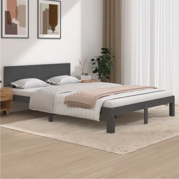 Estructura De Cama Madera Maciza De Pino Gris 140x200 Cm