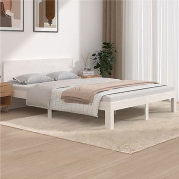 Estructura De Cama De Madera Maciza De Pino Blanco 140x190 Cm