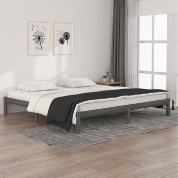 Estructura De Cama Madera Maciza De Pino Gris 200x200 Cm