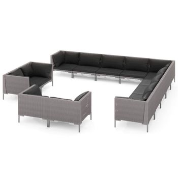 Muebles De Jardín 13 Pzas Y Cojines Ratán Sintético Gris Oscuro