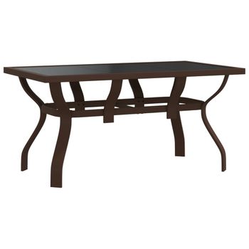 Mesa De Jardín Acero Y Vidrio Marrón Y Negro 140x70x70 Cm