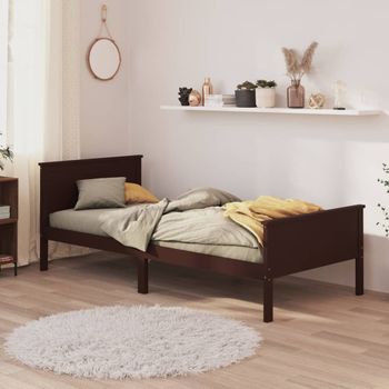 Estructura De Cama Madera Maciza Pino Marrón Oscuro 100x200 Cm