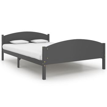 Estructura De Cama Madera Maciza De Pino Gris Oscuro 140x200 Cm