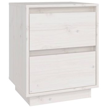 Mesita De Noche Madera Maciza De Pino Blanco 40x35x50 Cm