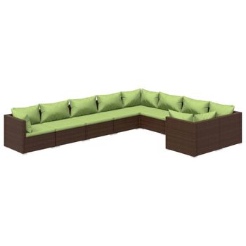 Set Muebles De Jardín 9 Piezas Y Cojines Ratán Sintético Marrón