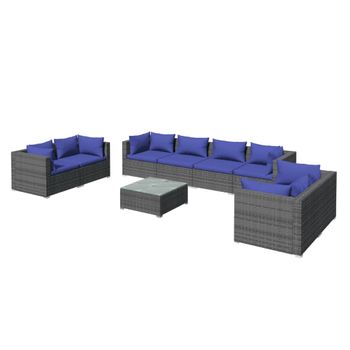 Set De Muebles De Jardín 9 Pzas Y Cojines Ratán Sintético Gris