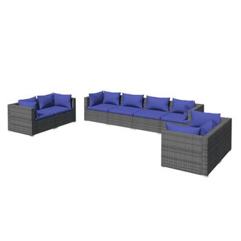 Set De Muebles De Jardín 8 Pzas Y Cojines Ratán Sintético Gris